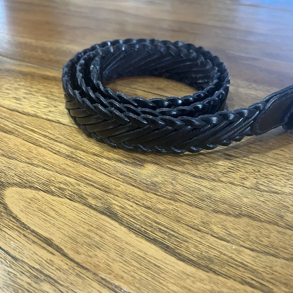 Ann Taylor Black Leather Braided Belt Medium Classic Casual‎ Career